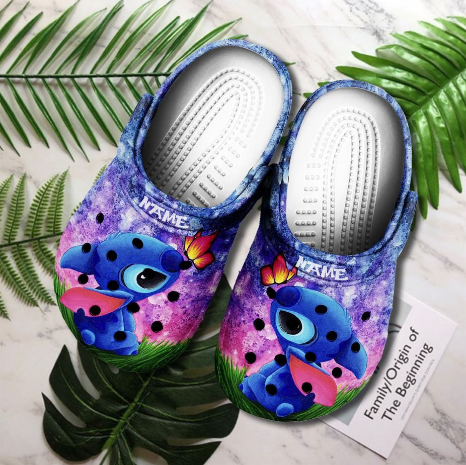 Stitch With Butterfly Custom Name Clogs Clogband Clog Comfortable Water Shoes