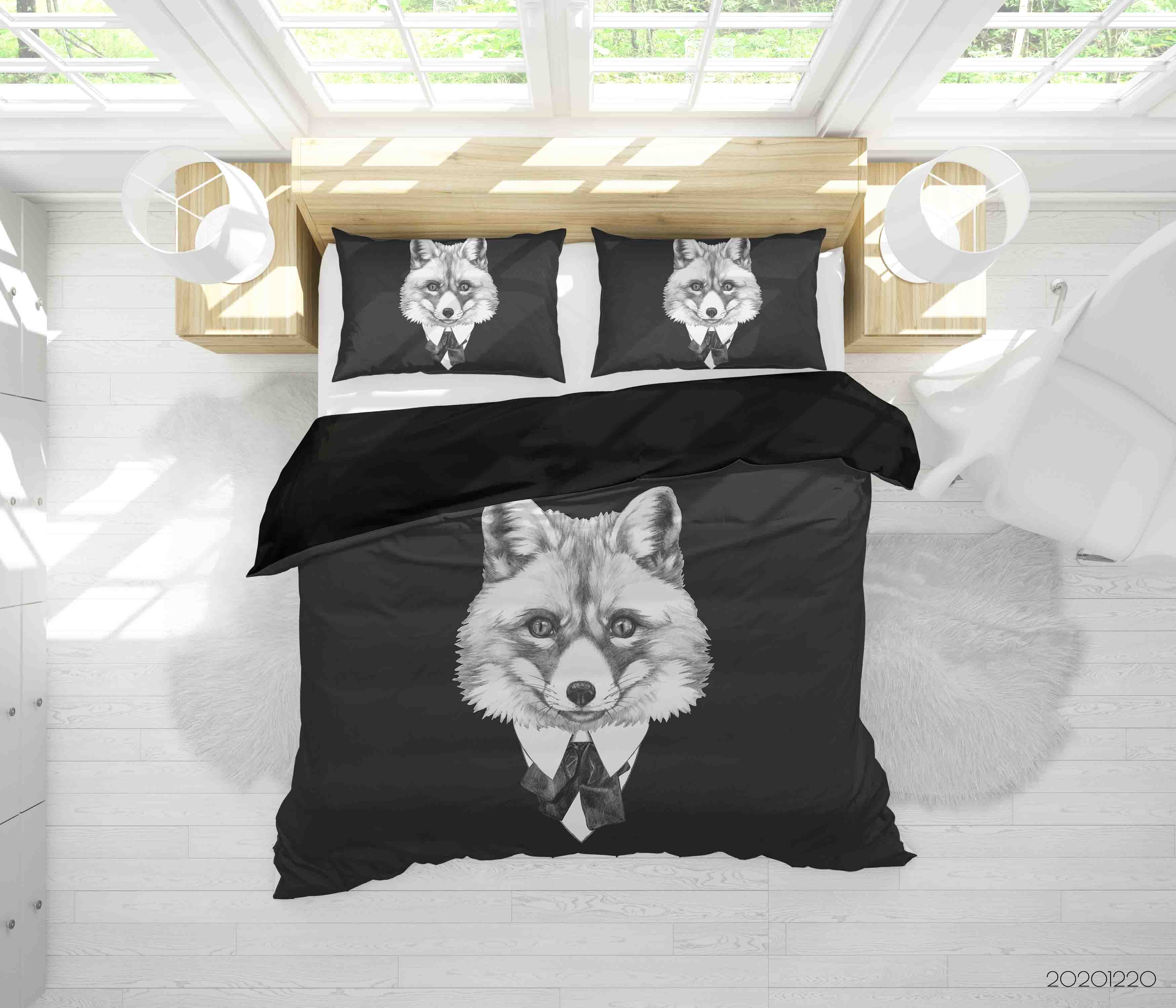 3D Hand Drawn Animal Black Fox Quilt Cover Set Bedding Set Duvet Cover Pillowcases 124 Lqh