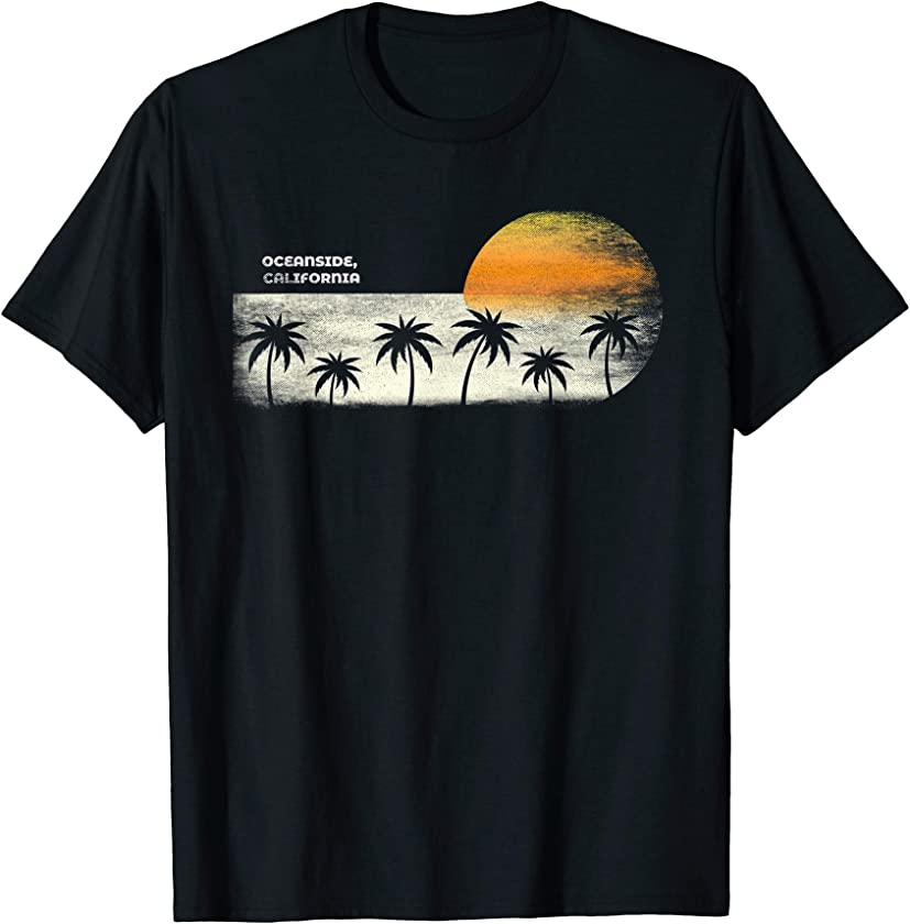 Vintage Oceanside CA Ocean Sunset and Palm Trees T-Shirt