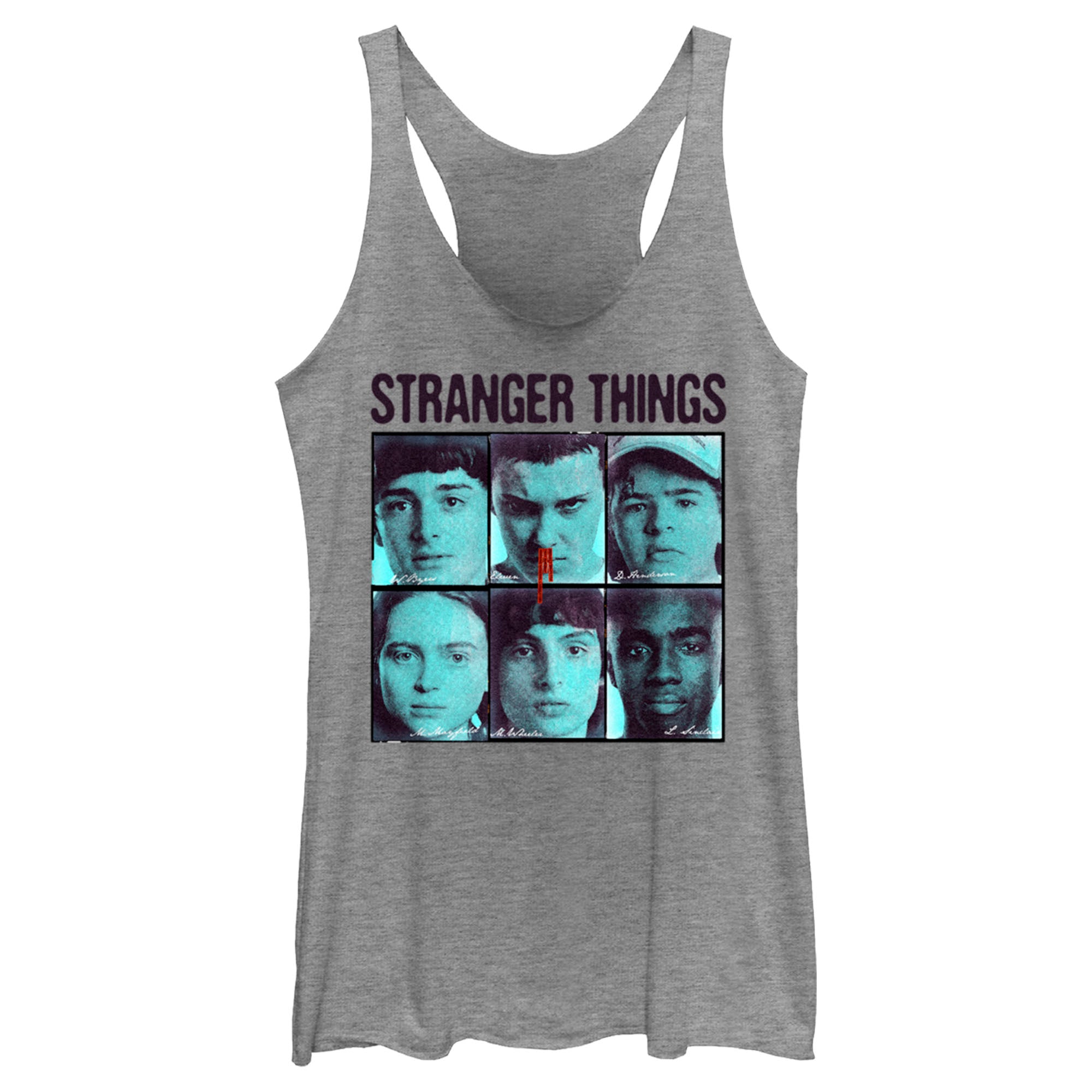 Women’S Stranger Things Gang Bleeding Nose Stacked Racerback Tank Top