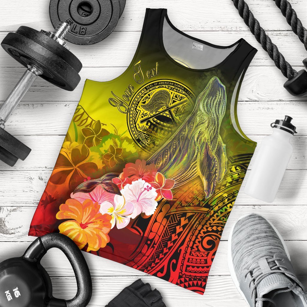 American Samoa Polynesian Custom Personalised Men’S Tank Top – Humpback Whale With Tropical Flowers