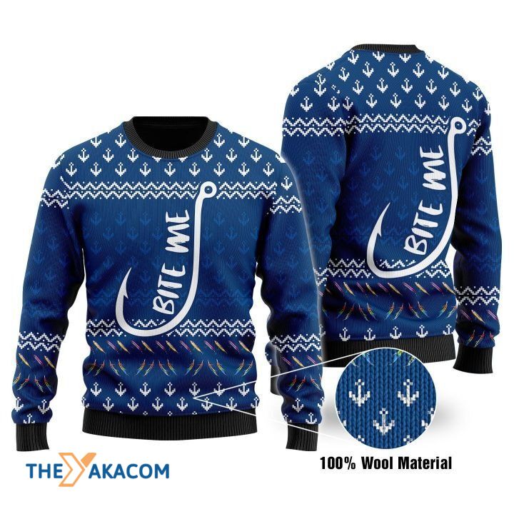 Blue Anchor Bite Me Gift For Christmas Ugly Christmas Sweater