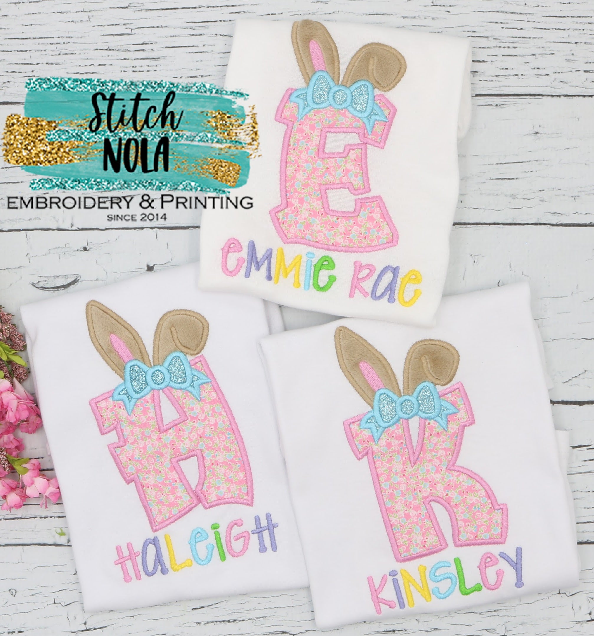 Personalized Easter Initial With Bunny Ears Appliqué Shirt