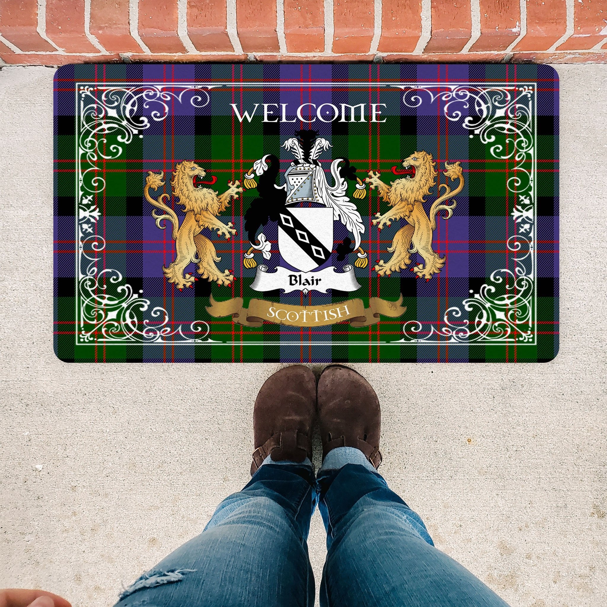 Scotstee Shop Tartan Door Mat The Family Blair Modern Scottish Plaid Doormat, Welcome Mat, Christmas Door Mat