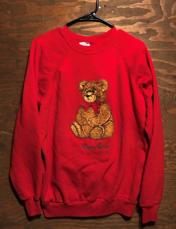 Vintage Pappa Bear Teddy Bear Hug Me Cute Animal Red 1980s Crewneck Sweatshirt vintage bear sweatshirt 2XL