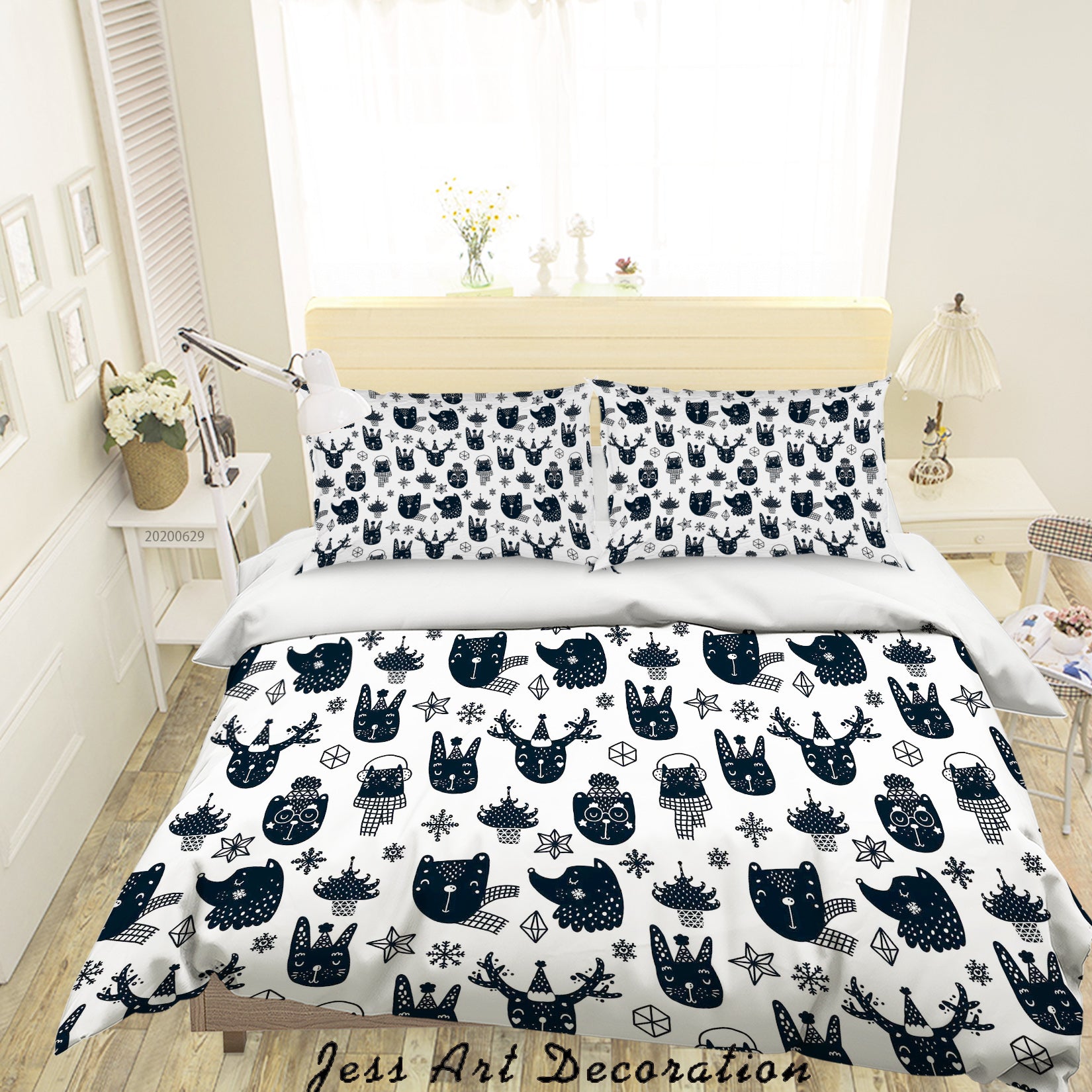 3D White Black Animal Star Snowflake Quilt Cover Set Bedding Set Duvet Cover Pillowcases Sf82