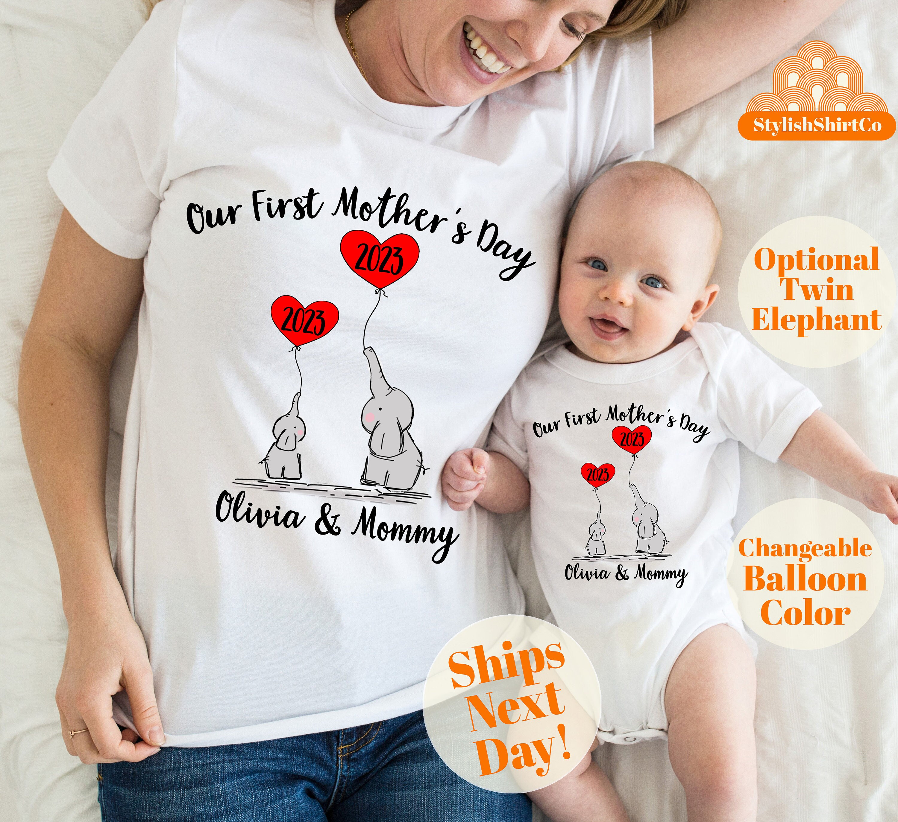 Our First Mother’s Day Shirt, Custom Matching Mommy And Me Tee, Elephant Mom And Baby Tee, New Mom Mothers Day Shirt, 1st Mothers Day Onesie