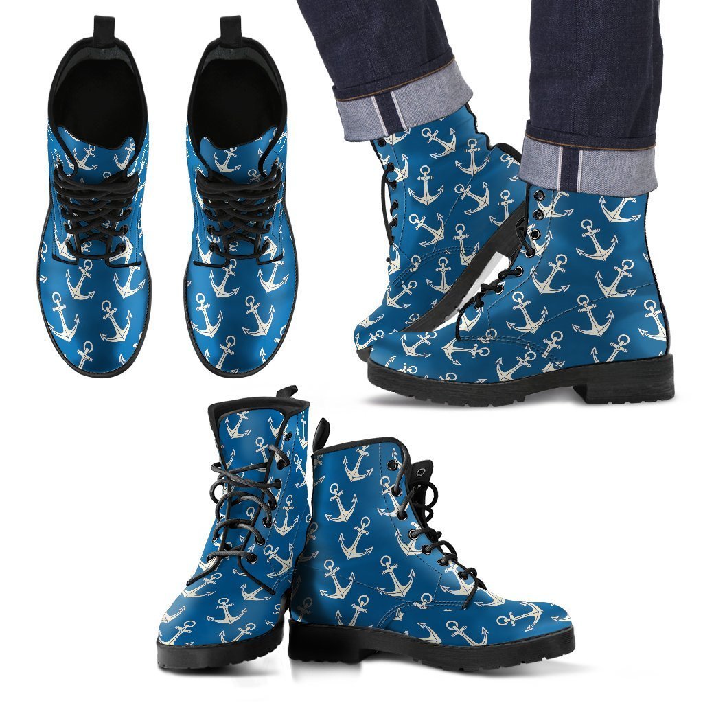 Anchor Nautical Print Pattern Men Women Leather Boots Fashion Boots Custom Shoes