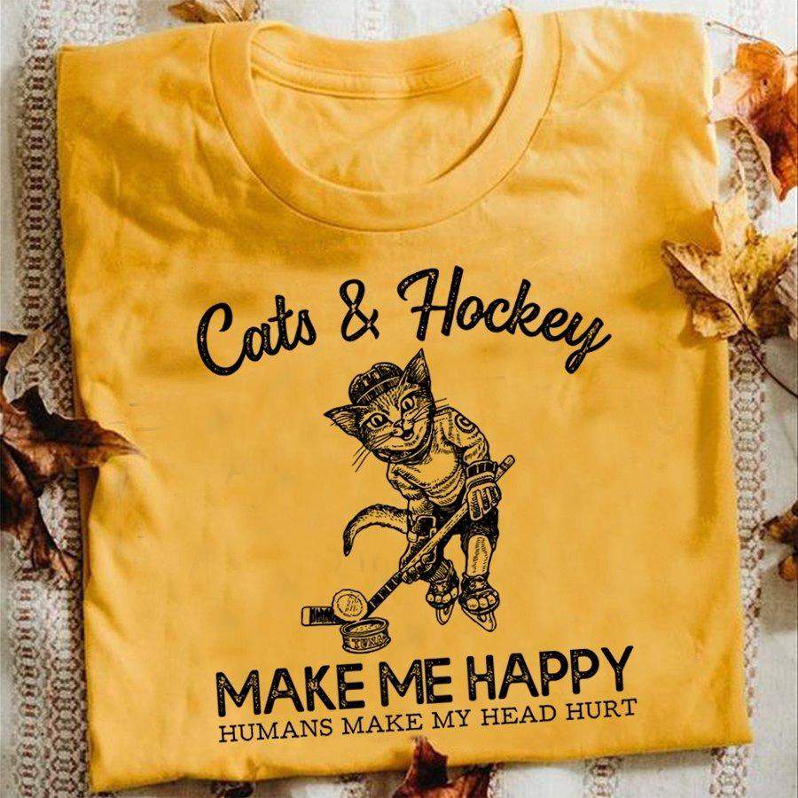 Cats and hockey make me happy Funny cat shirt, Cat lover gift, cute cat T-shirt