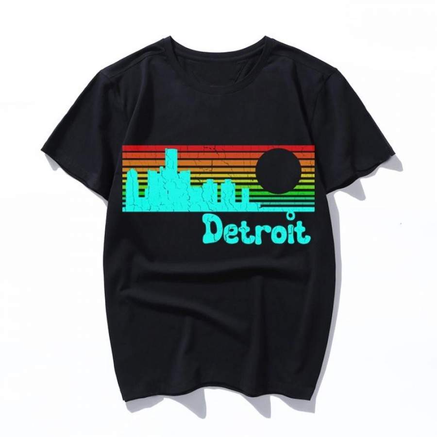 80s vintage detroit rainbow horizon friend women men t shirt harajuku cartoon streetwear tshirt summer clothes t-shirt Printing tops shirts