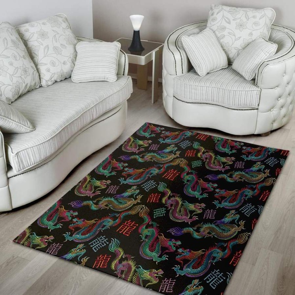 Chinese Dragon Character Print Area Rug