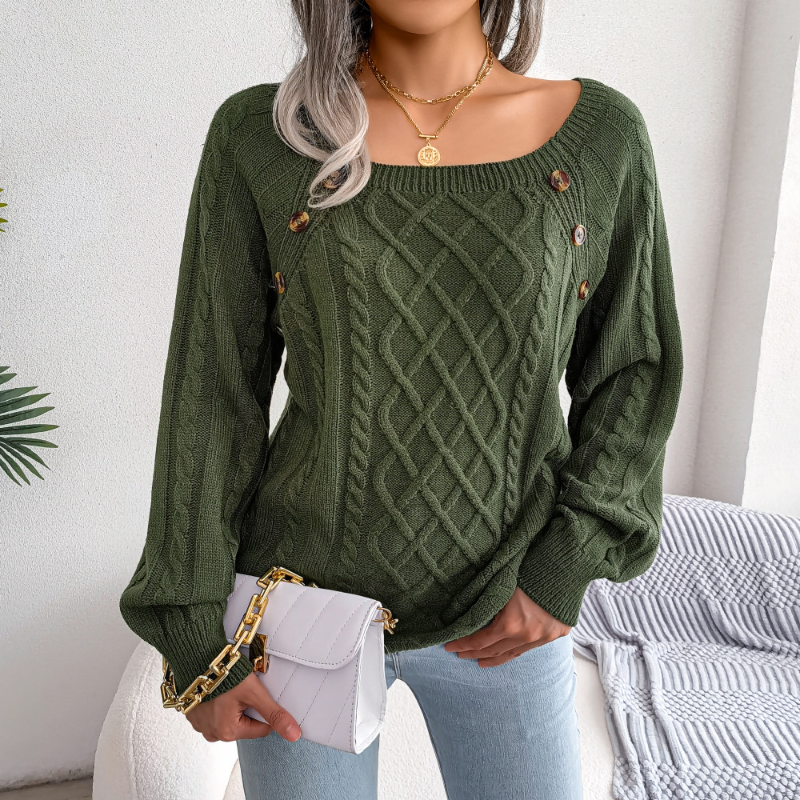 Casual Loose Knitted Tops Women Pullover Autumn Winter New Y2K Sweater Square Collar Button Long Sleeve Fashion Clothes 23222 alx