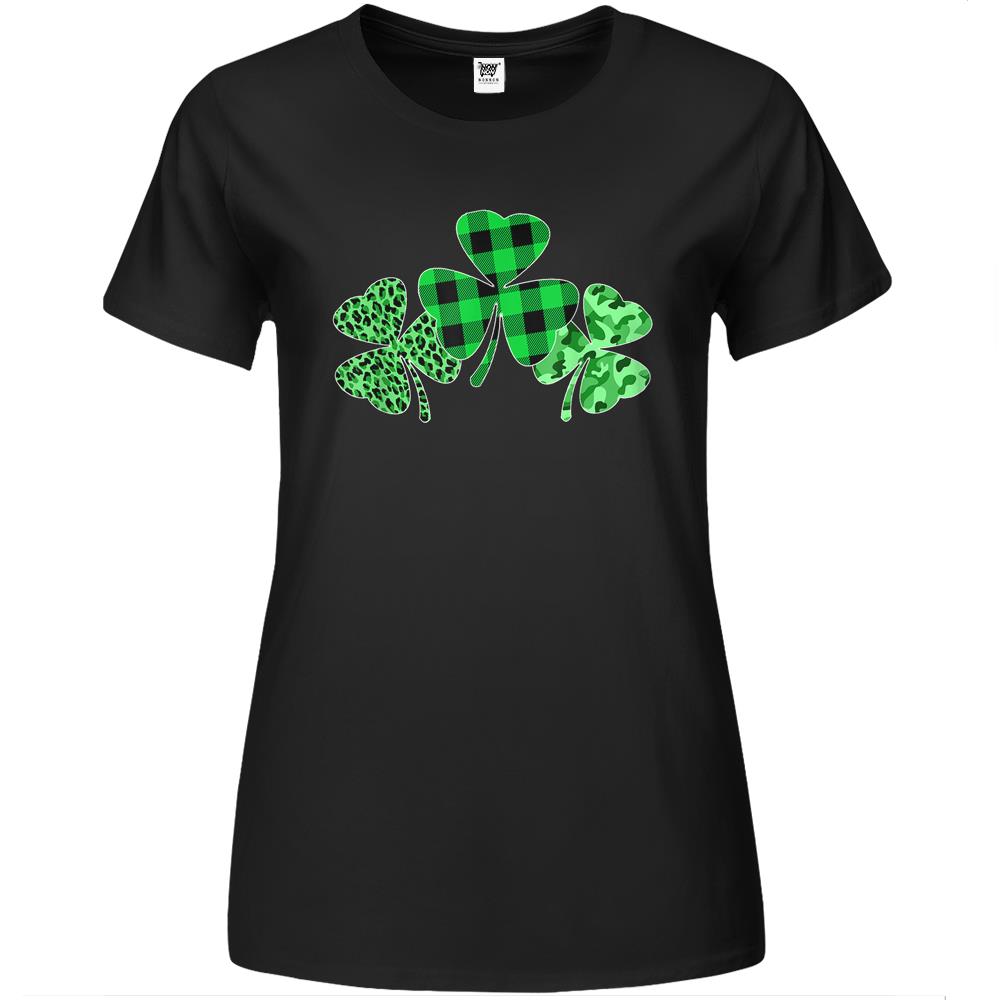 Plaid Shamrock Leopard Camouflage Funny St Ptricks Day Gift Premium Womens T Shirts