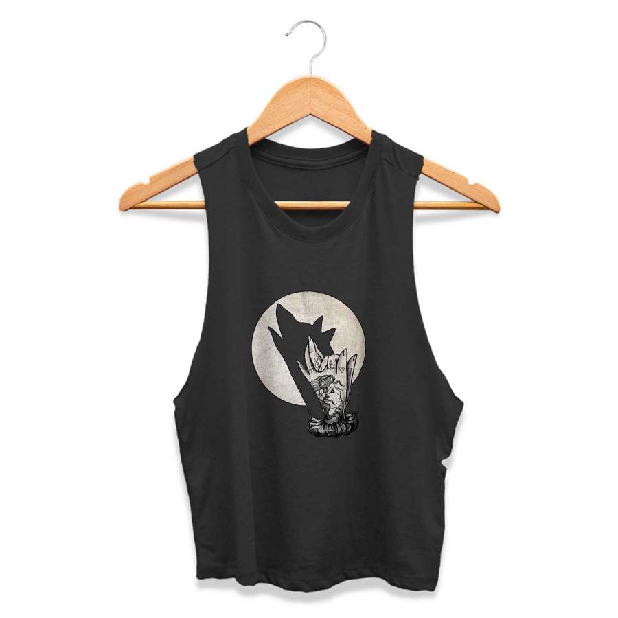 Wolf Moon Tattoo Hand Shadow Puppet Animal CPY Womans Crop Tanktop Tee