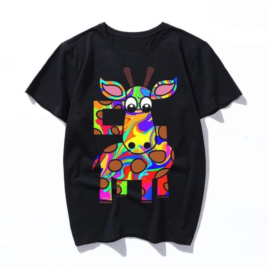 colorful giraffe 2019 Summer Funny Print T Shirt Men Women Short Sleeve Cotton O-Neck Party T-Shirts Plus Size