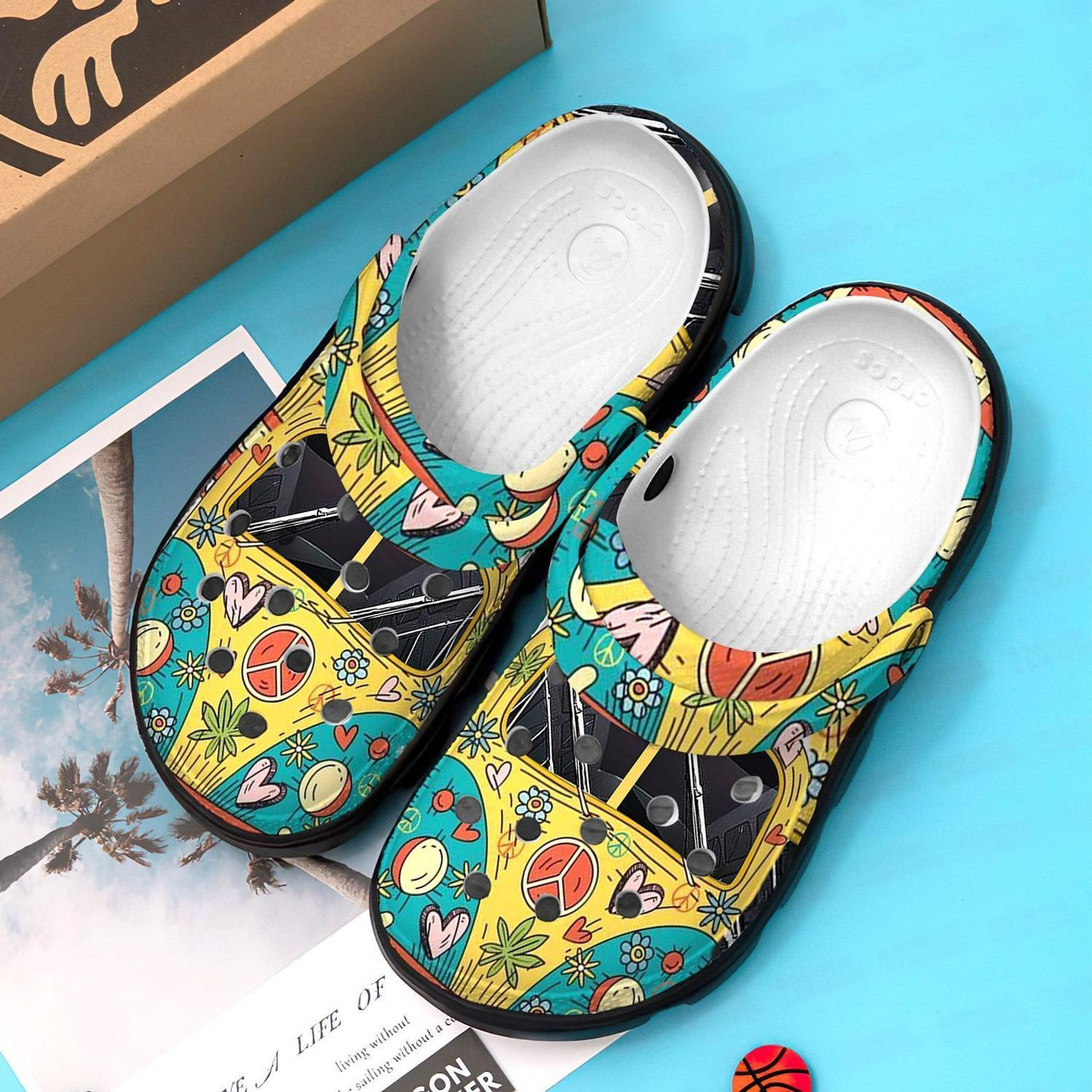 Yellow Hippie Car Crocs Shoes Crocbland Clogs Gifts For Kids Children – Hippie-Car9