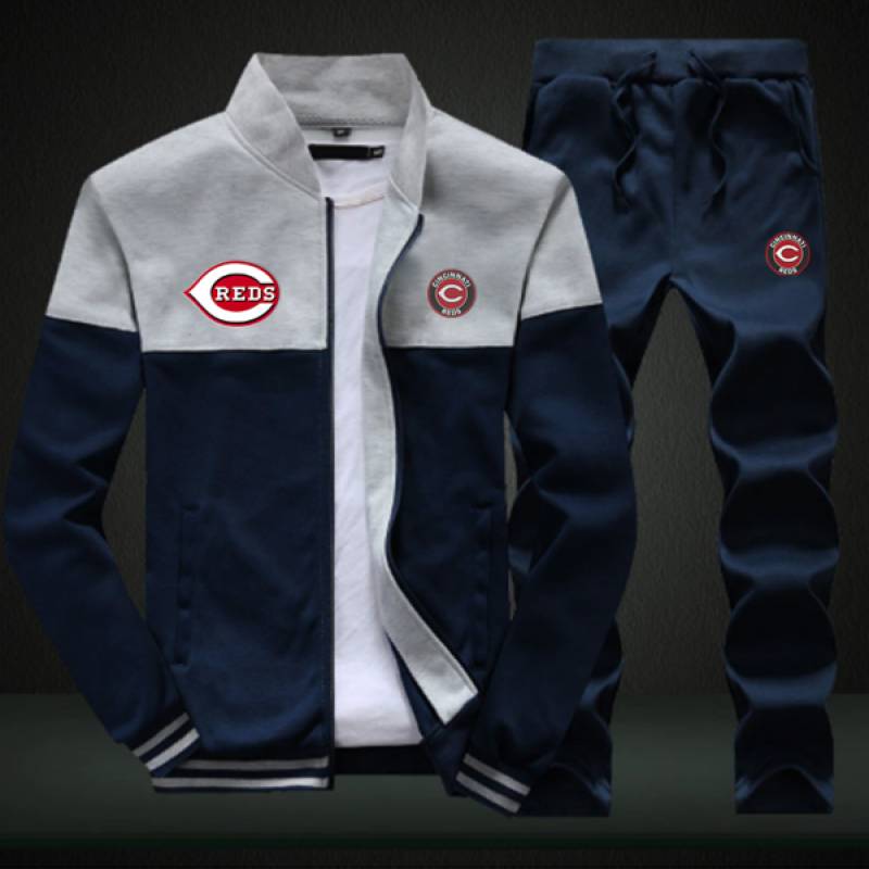 Cincinnati Reds Sweatshirt +Sweatpants Mens Clothing 2 Pieces Sets Slim Tracksuit