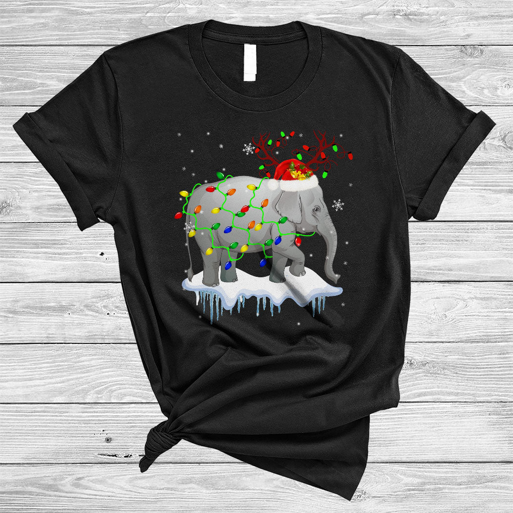 Santa Reindeer Elephant Cute Christmas Lights Santa Reindeer Animal Lover Gifts T-Shirt