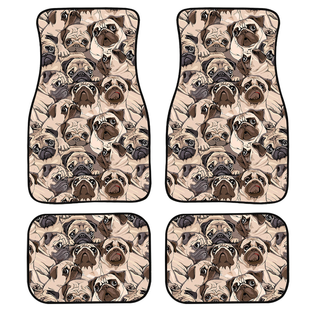 Cute Pug Pattern Print Front And Back Car Floor Mats, Front Car Mat