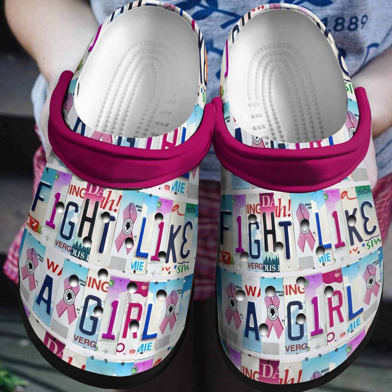 Breast Cancer Personalized Clog, Custom Name, Text, Color, Number Fashion Style For Women, Men, Kid, Print 3D Fight Like A Girl