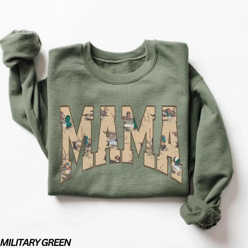Hunting Mama Sweatshirt, Duck Hunting Shirt, Mama of Hunters, Camo Mama Sweatshirt, Hunting Season, Mom Life Shirt, Fall Sweatshirt for Her
