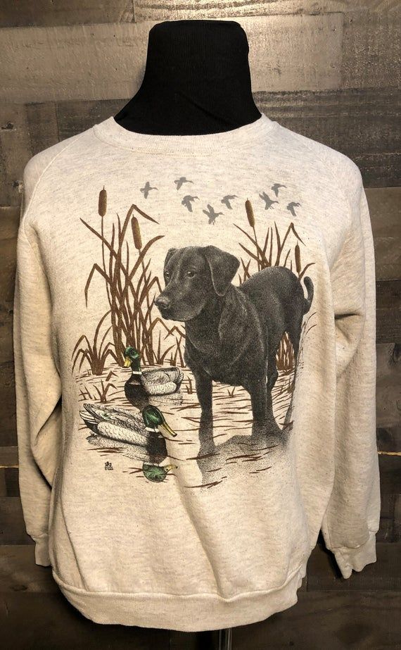 Vintage Black Labrador Retriever Dog Breed Animal Print Outdoors 1980S Gray Crewneck Shirt Vintage Dog Lover Shirt