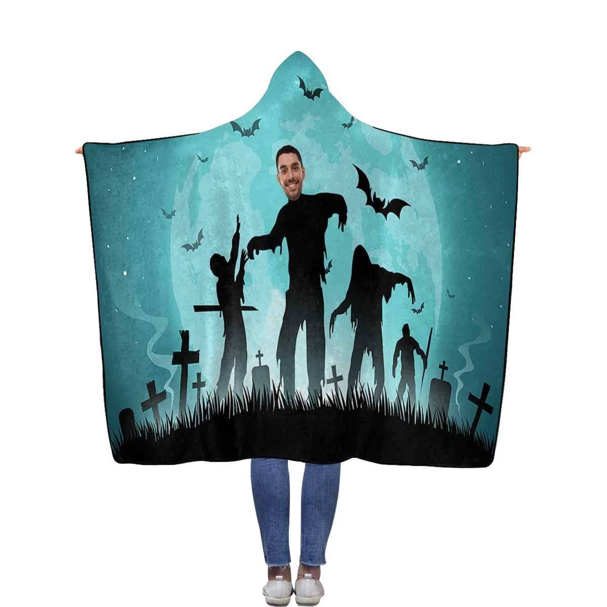 Custom Face Bat Halloween Flannel Hooded Blanket