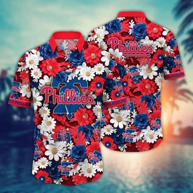 Philadelphia Phillies Hawaiian Shirt Floral Emblem