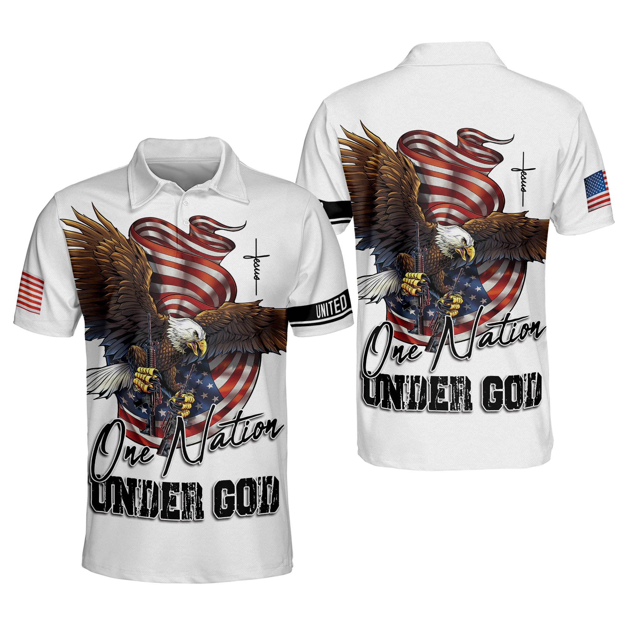 One Nation Under God Eagle Polo Shirt, Jesus Polo Shirt, Independence Day Shirt