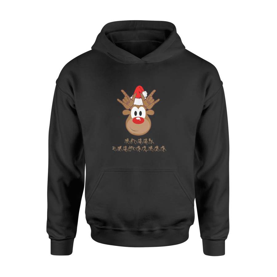 BSL Christmas Reindeer T-Shirt Sign Language Santa Hat – Standard Hoodie