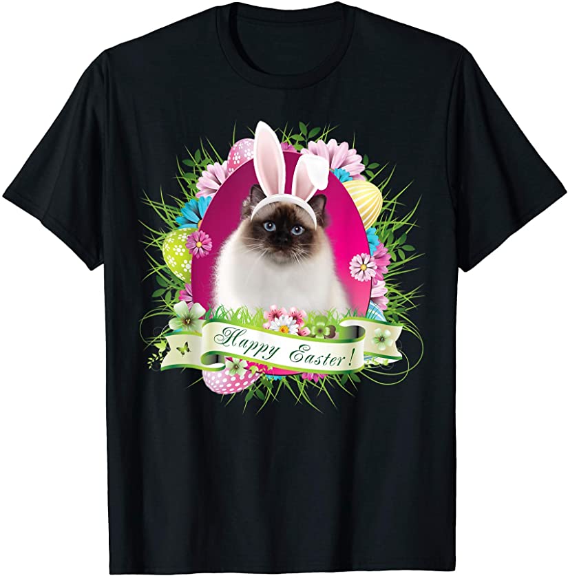 Bunny Birman Cat Happy Easter Day Lover Egg Hunt Lovely Cute T-Shirt