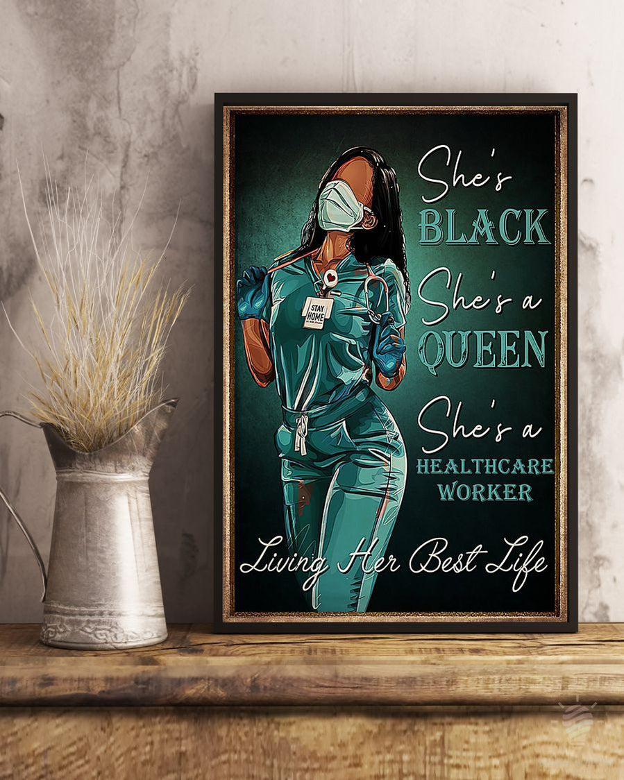 Black American Gift Gifts For Nurses Nurse Black Queen Healthcare Worker Black Queen With Wine African American Girl Poster Hg Black And Proud 365