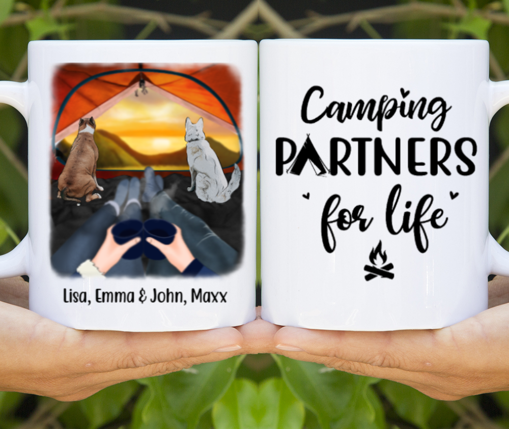 Personalized Mug, Camping View Couple With Dogs, Gift For Camping And Dog Lovers