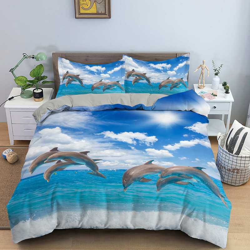 3D Blue Dolphin Sea Printed Duvet Cover And Pillow Case High Quality Bedding Set Kids Boy Eu/Us/Au/Uk Single Double Size