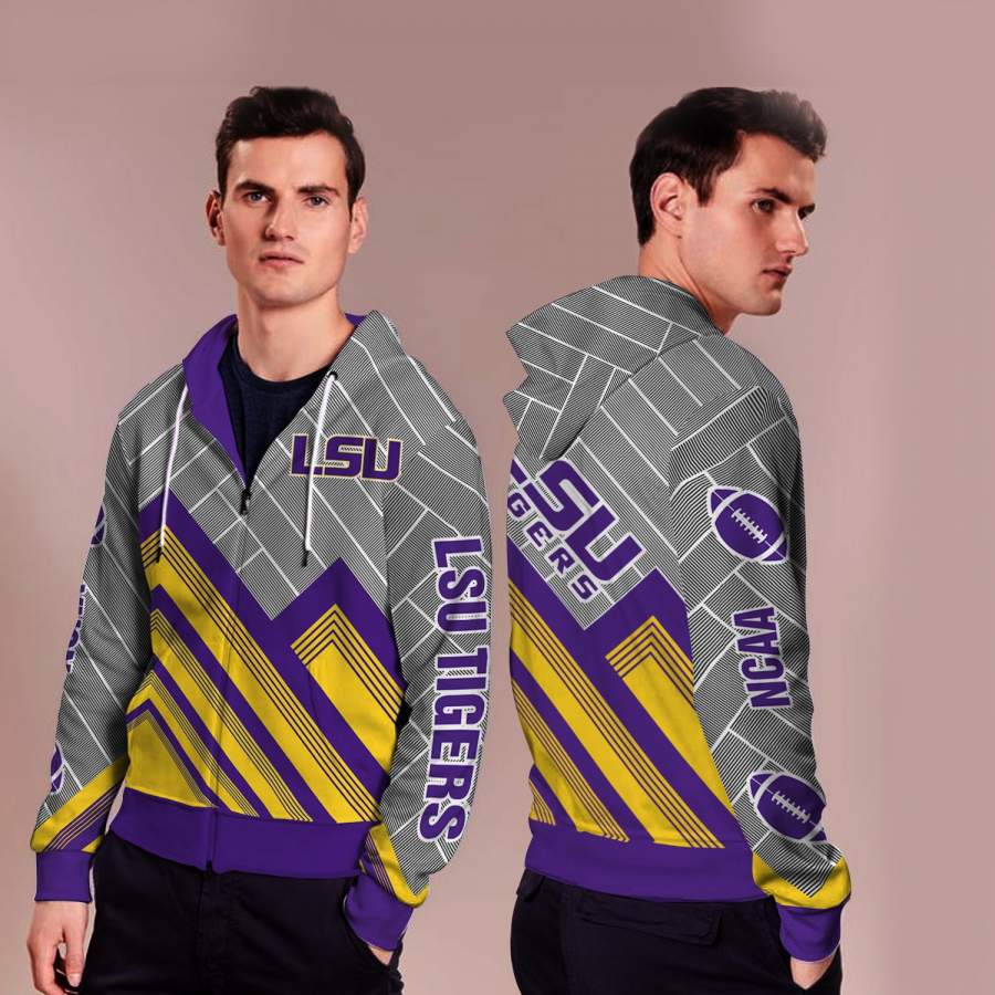 Black Cross Line LSU Tigers Zip Hoodie