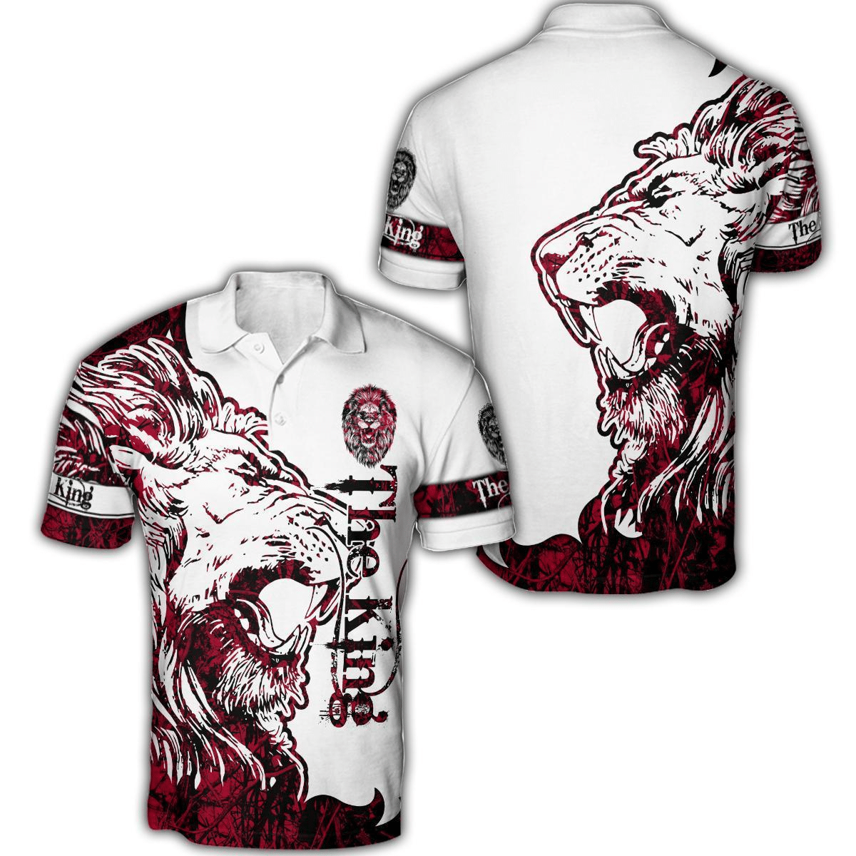 The Red Alpha King Lion Tattoo Designs 3D All Over Printed Polo Shirt