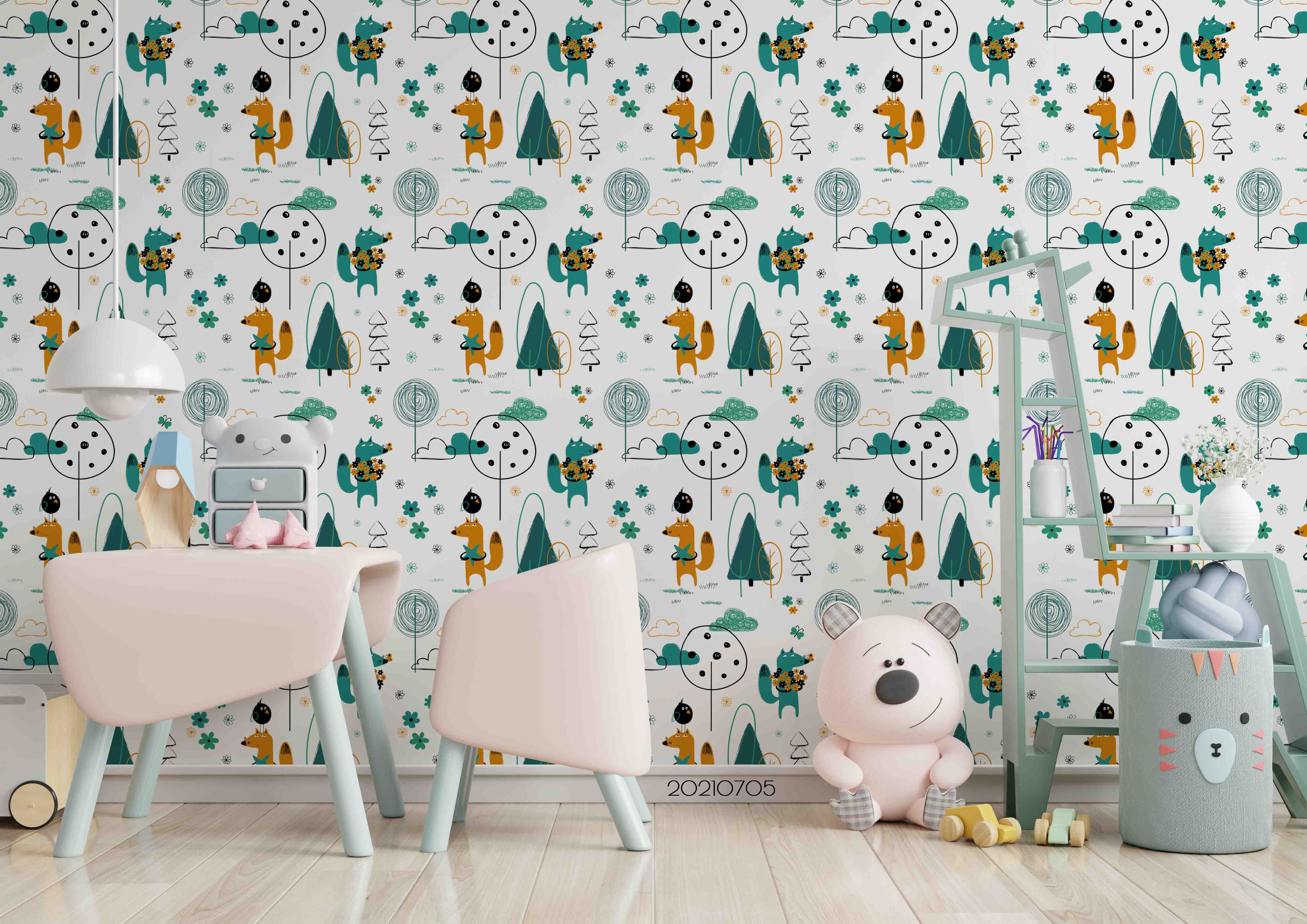 3D Cartoon Forest Animal Fox Wall Mural Wallpaper Lqh 96