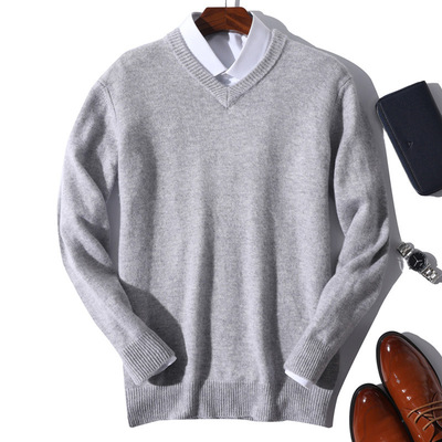 Classic V-Neck Sweater Men Pullover 2022 Winter Comfortable Warm 100% Cashmere Knitted Business Casual Jersey Jumper Pull Homme alx