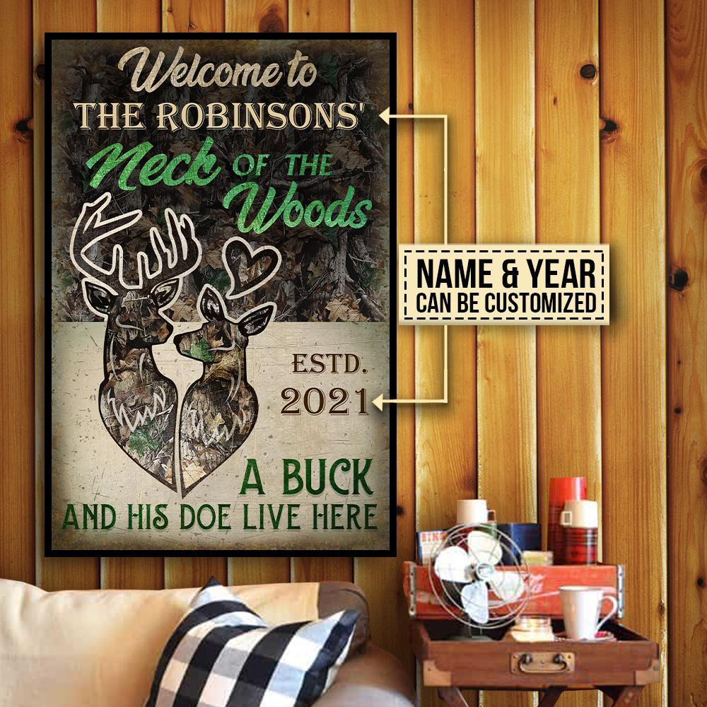 Aeticon Gifts Personalized Deer Couple Camo Welcome Neck Of Woods Canvas Mom Dad Gift Home Decor