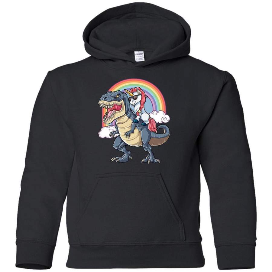 Unicorn Riding Dinosaur T Rex T Shirt Unicorns Rainbow Gifts Youth Pullover Hoodie