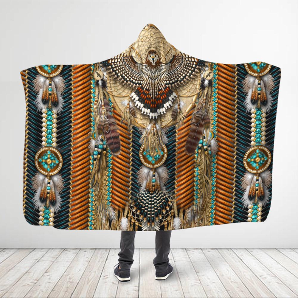 Native American Style 3D All Over Printed Owl With Feathers – Hooded Blanket