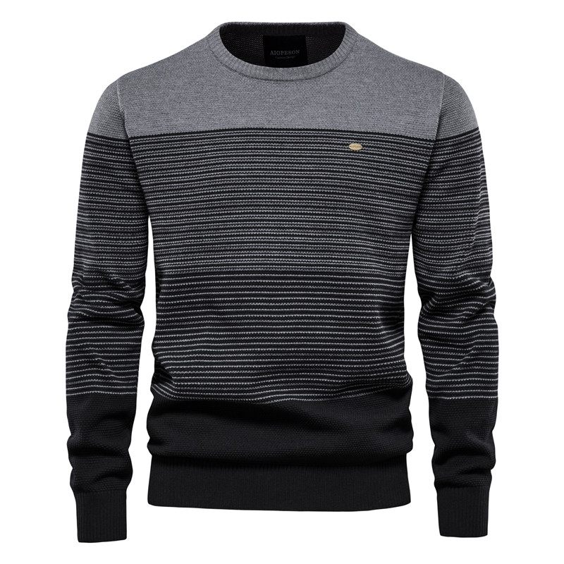 Autumn Winter Stripe Retro Warm Mens Sweaters Cotton Sweater Men Fashion Casual O-Neck Spliced Pullovers Knitted Sweater Male alx