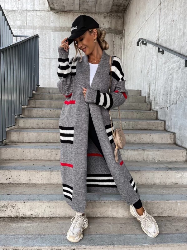 Autumn Winter Women Stripe Sweater Cardigan Solid Color Long Sleeve Casual 2022 Streetwear Sexy Knitting Open Long Sweater Tops alx