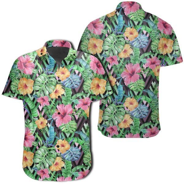 Tropical Hibiscus Banana Leafs Hawaiian Shirt V2