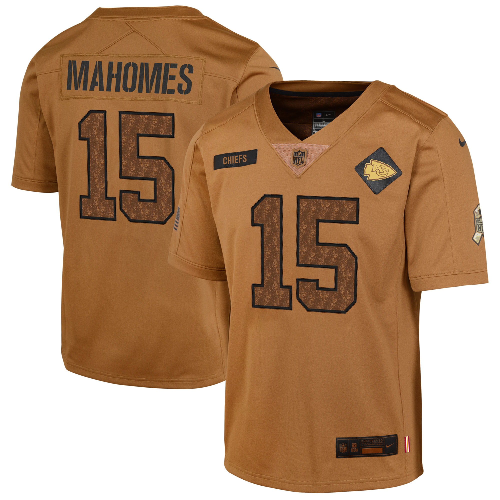 Youth Kansas City Chiefs Patrick Mahomes Brown 2023 Salute To Service Limited Jersey