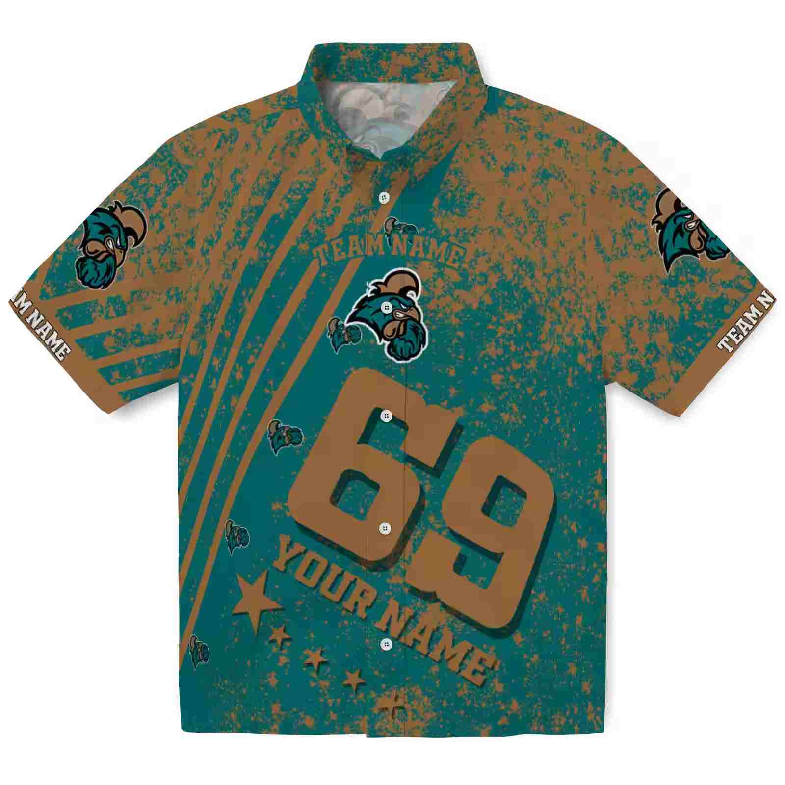 Personalized Coastal Carolina Chanticleers Star Stripes Green Hawaiian Shirt