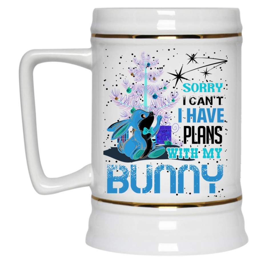 Cool Christmas Beer Stein 22oz, I Have Plans With My Bunny Beer Mug