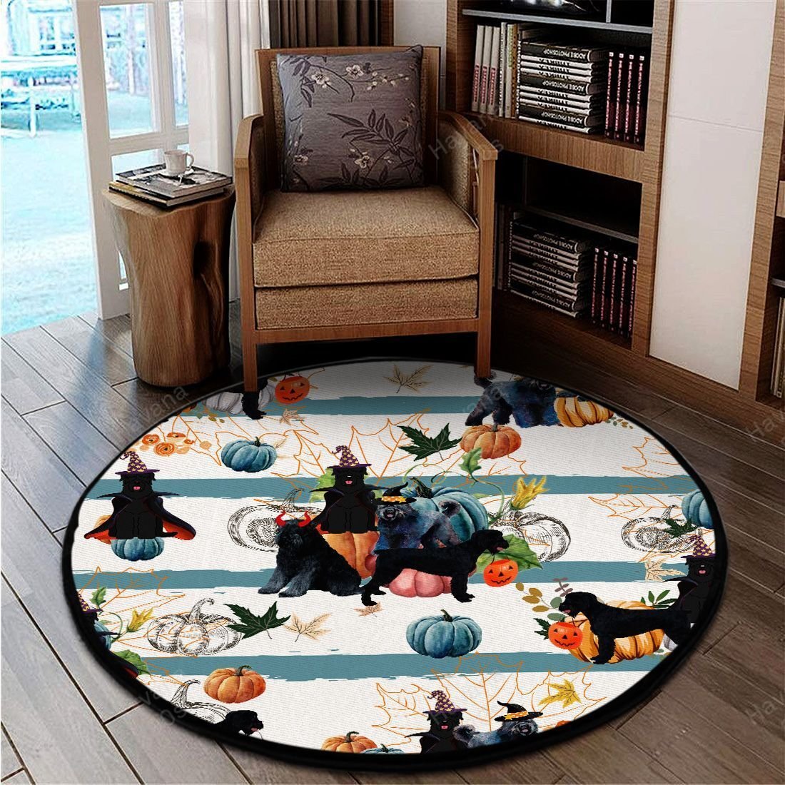 Black Russian Terrier Rug Halloween Pumpkin Retro