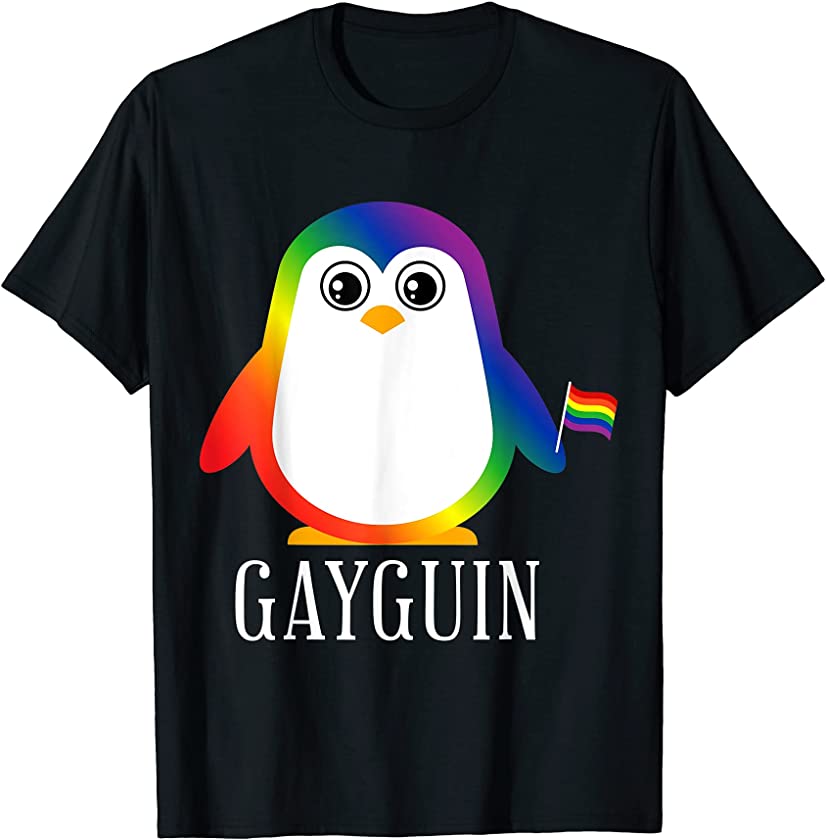 Gay Penguin Rainbow Pride Flag LGBTQ Cool LGBT Ally Gift T-Shirt