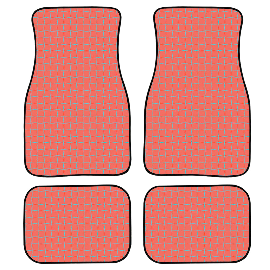 Pastel Red And Grey Tattersall Print Front And Back Car Floor Mats, Front Car Mat